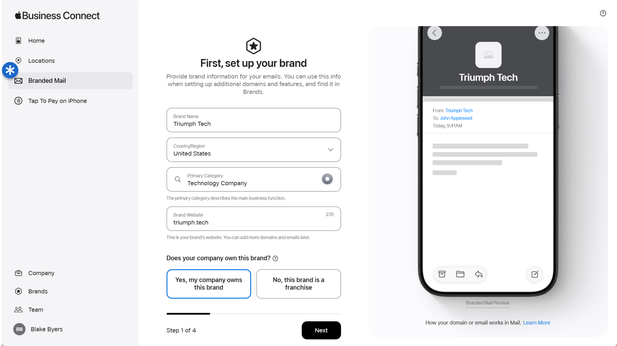 The "Branded Mail" tab for Email Branding configuration